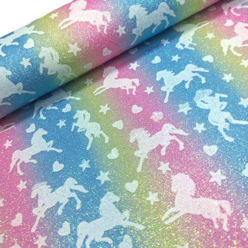 Rainbow Glitter Unicorn Faux Leather