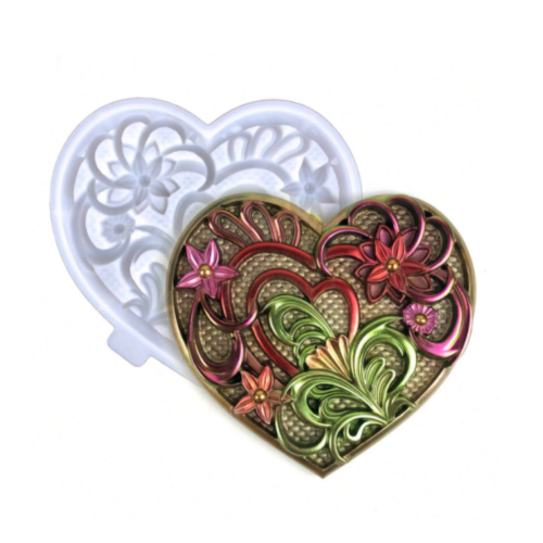 Silicone Mould - Heart with 3D Flower Design
